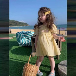童装2024夏季新款韩系女童宝宝小童鸭子绣花棉布连衣裙可爱连衣裙