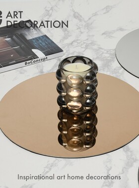 现代极简轻奢金属镜面不锈钢圆形托盘新房样板间酒柜装饰品摆件