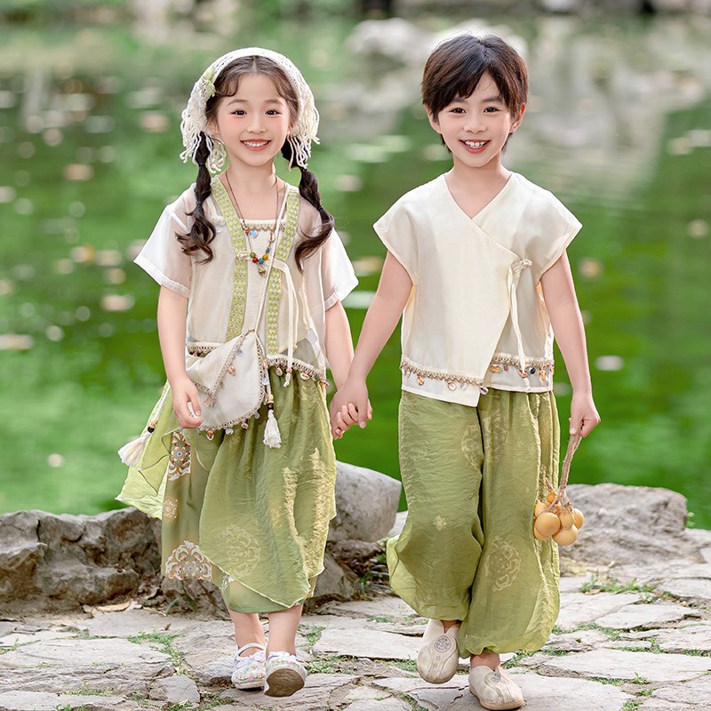 汉服女童夏季2025新款短袖男童民族服饰古风改良中国风日常表演服图片