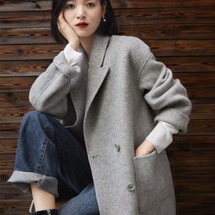 23秋冬新款双面羊绒大衣西装领气质短款羊毛双面呢外套女中长款