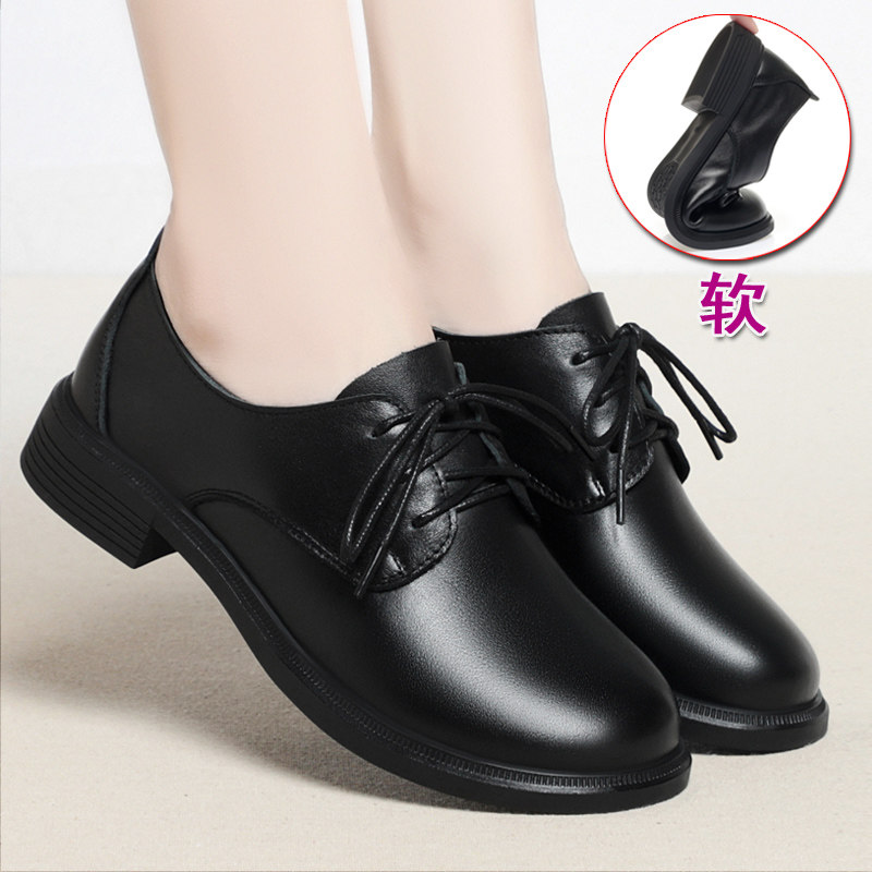 黑色真皮女鞋中年女士系带皮鞋低跟单鞋软底中老年妈妈鞋子工作鞋,女鞋,深口单鞋,淘宝优惠券,粉丝福利购,淘宝优惠卷