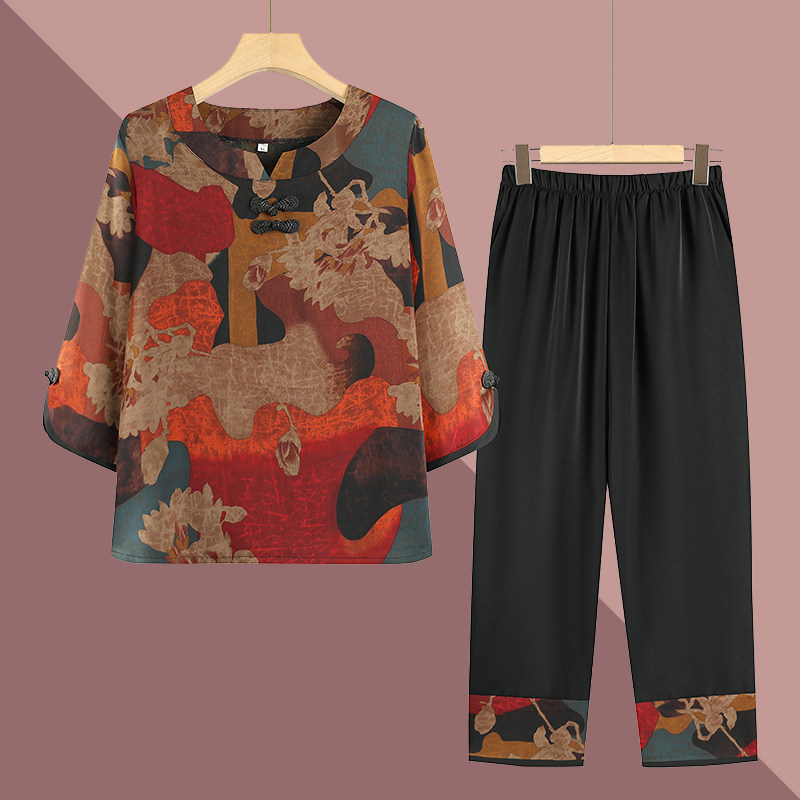 妈妈夏装套装中老年女上衣老年人两件套洋气雪纺t恤奶奶休闲衣服,女装/女士精品,中老年女装,淘宝优惠券,粉丝福利购,淘宝优惠卷
