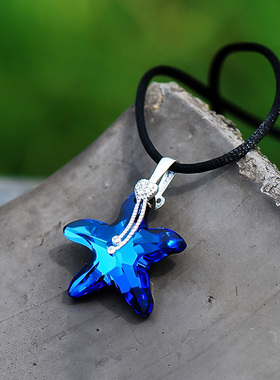 时光慢纯银饰品蓝色海星水晶吊坠项链精致锁骨链女简约日常配饰
