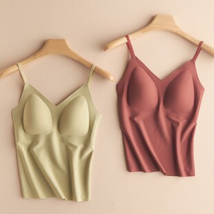V领吊带背心带胸垫夏季薄款一体式无痕美背内衣女内搭打底外穿