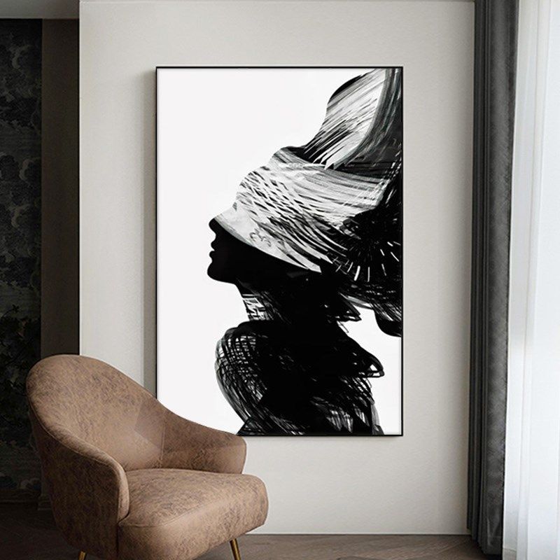 黑白抽象艺术人物挂画客厅极简玄关壁画美发网红理发店墙面装饰画,家居饰品,现代装饰画,淘宝优惠券,粉丝福利购,淘宝优惠卷