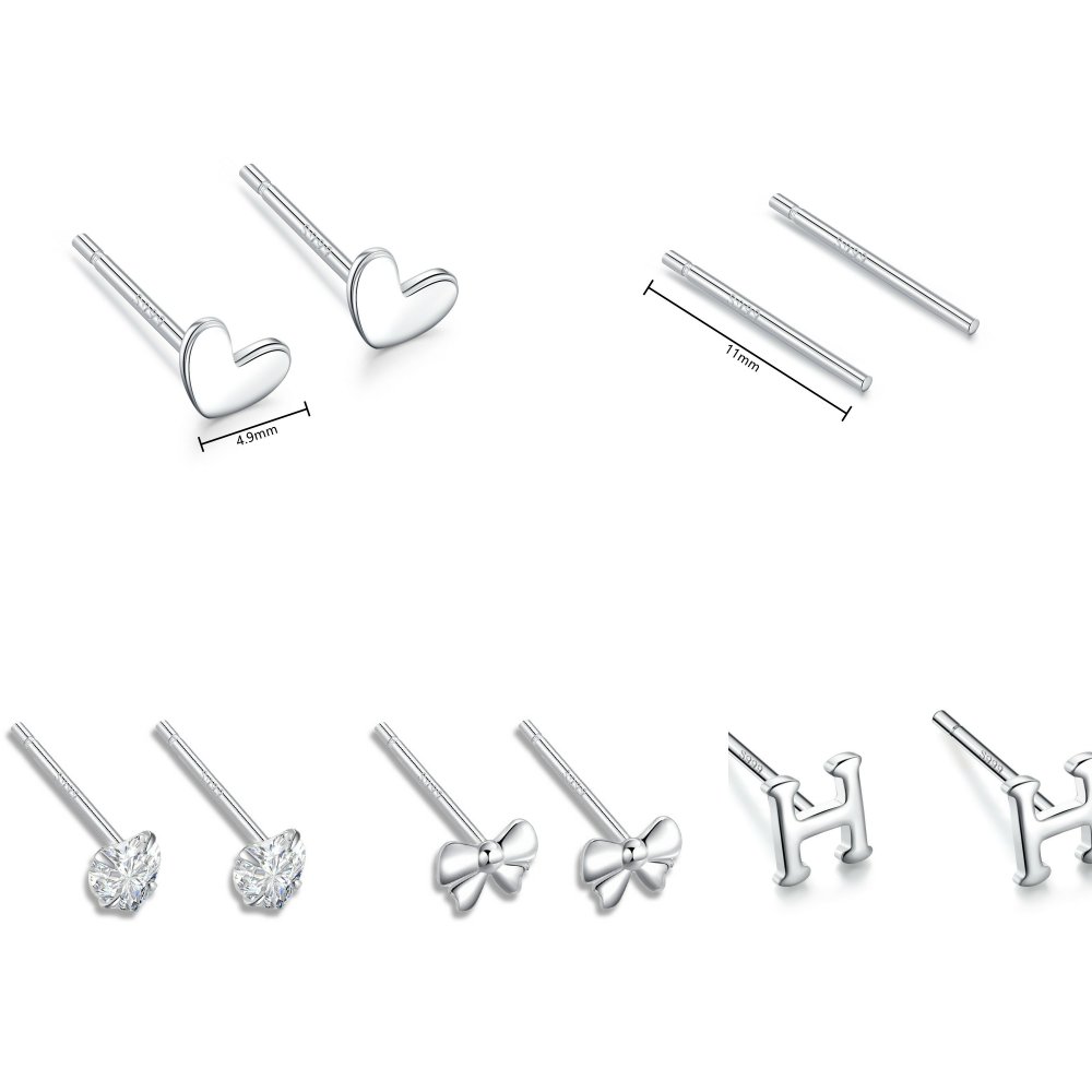 s999纯银耳钉女爱心圆珠四叶草简