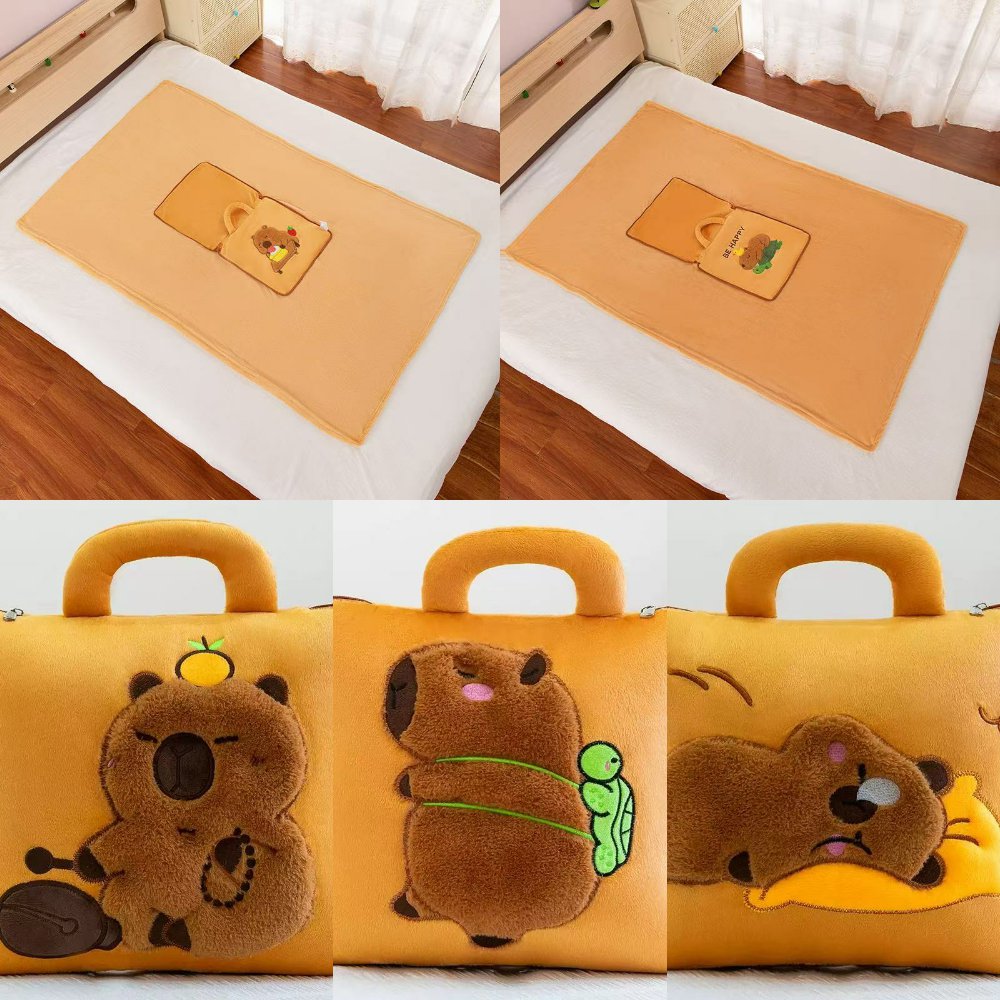 卡皮巴拉抱枕被子两用办公室午睡