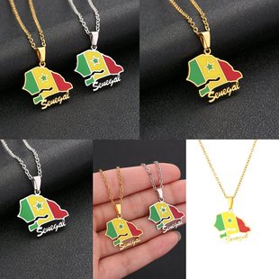 热销不锈钢塞内加尔地图项链男女款民族风情侣项链饰品