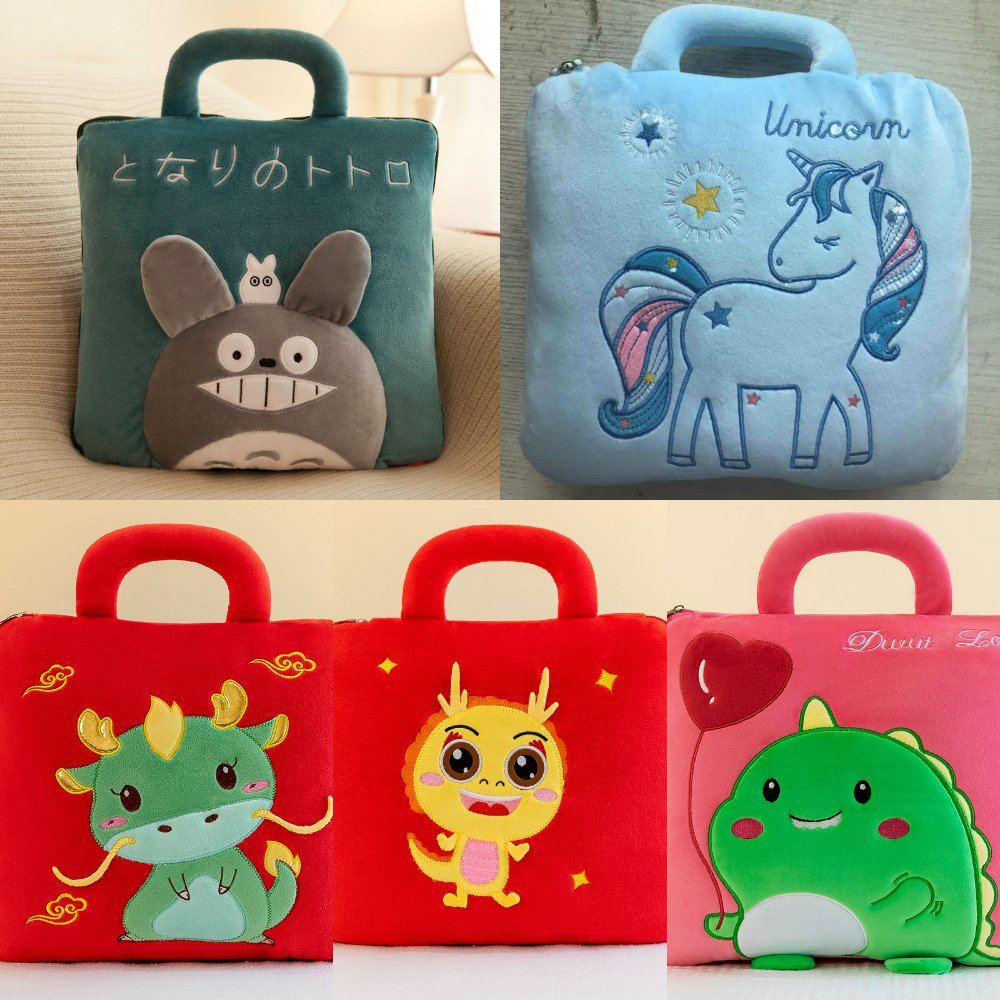 新款 卡通空调被法兰绒毯抱枕被子两用二合一汽车折叠多功能靠枕