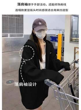 纯棉橙子美式复古拉开衫NOD卫衣外女秋冬加绒气质o季versi链ze连