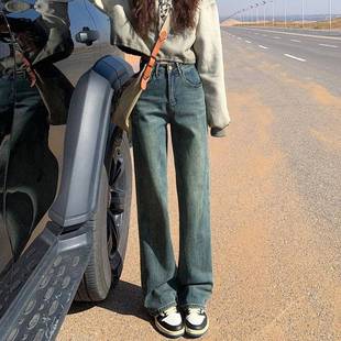 水泥灰加绒窄版 25春秋腰新高显瘦114 女阔20款 3小个 直筒牛仔裤