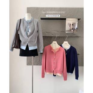 外套女 假2024年KHO冬韩系chic糯软两件灰色织开衫 敲秋冬季 针推荐