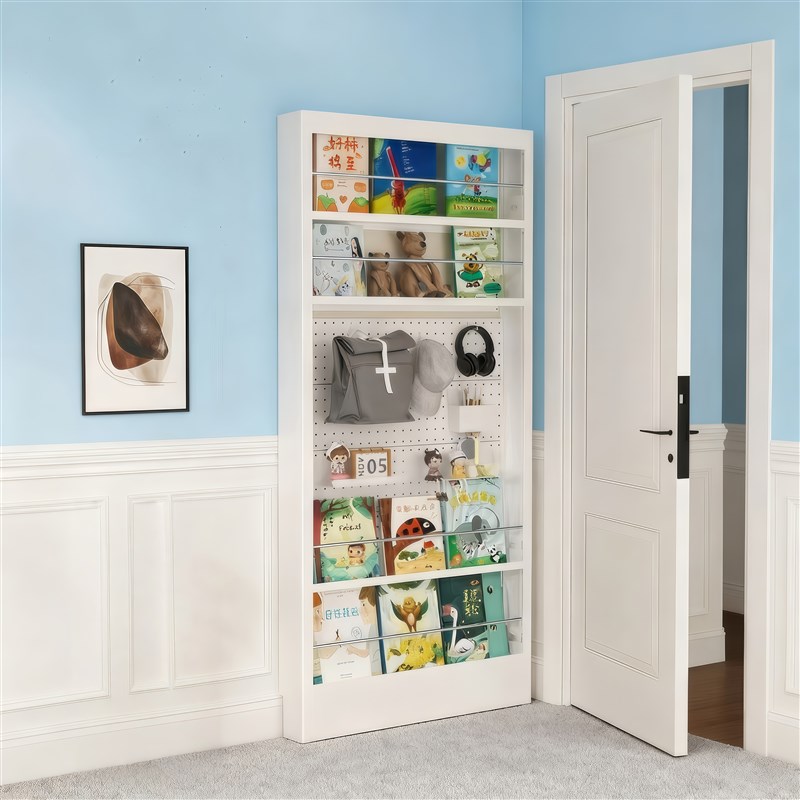 门后超薄洞洞板h钢制书架置物架一体落地靠墙收纳夹缝窄柜家用书