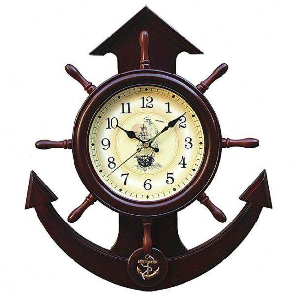 地中海创意壁挂钟装饰个性海洋舵手钟时尚客厅静音大号舵盘挂钟表