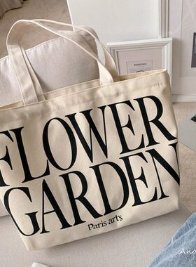 AND@风C字母极简学生书包帆布包拉链IC手提单肩包I~大容量袋法式