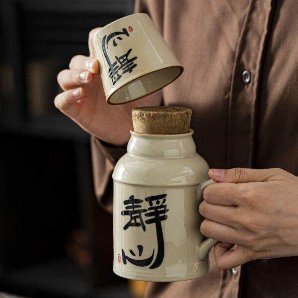 瓶子茶杯焖水壶小水杯新中式暖壶马克杯带杯子办公手柄陶瓷