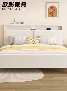 北欧实木床白色床头1.2米现代简约主卧1.8m双人床1.5轻奢型储物床