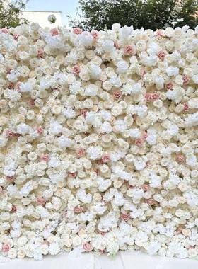 礼堂展览布景制作T台仿真玫瑰2.4*2.4m白色系高端5D款花墙