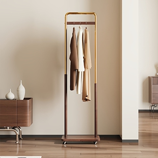 新款法式中古风落地式挂衣架可移动卧室实木窄款衣帽架玄关衣服架