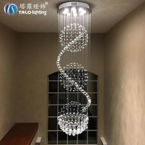 简约水晶灯复式楼梯吊灯客厅吊线灯旋转长吊灯别墅跃层吊灯