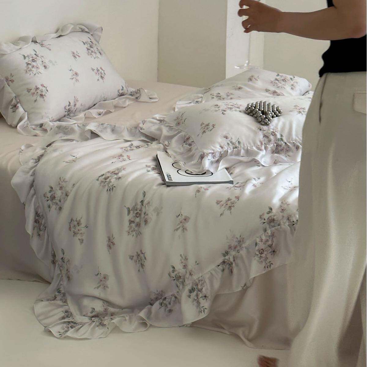 夏季凉感奥地利兰精天丝刺绣冰丝公主风床单被套床上用品套件