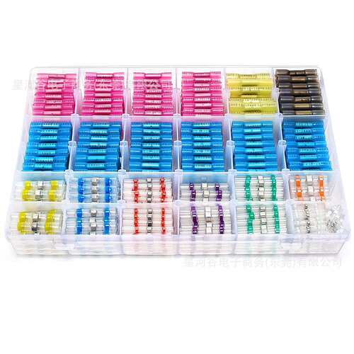 335PCS 盒装热缩对接连接器125PCS焊接密封线端子210个防水焊锡环