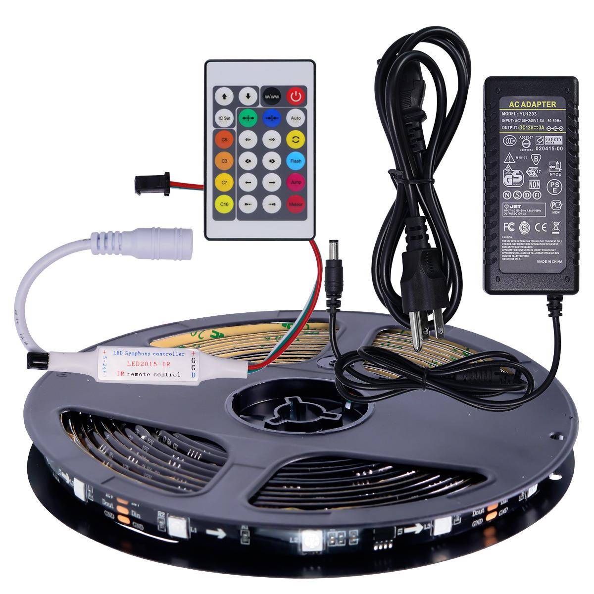 5米WS281130灯滴胶幻彩灯带+24键幻彩控制器+12V3A电源套装