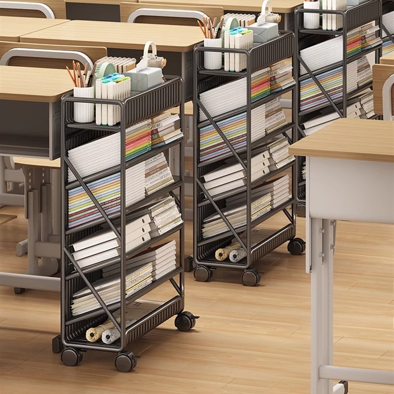 可移动书架带轮小型窄置物架宿舍教室课桌旁学生放书X本桌边收纳