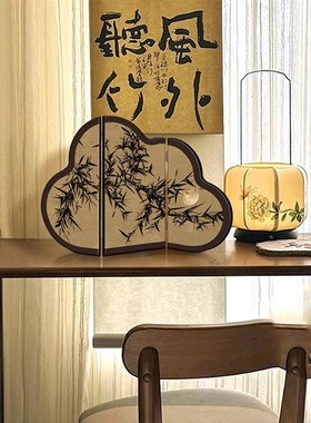 中古风墨竹小f屏风桌面摆件新中C式客厅茶桌入户玄关边柜装饰品摆