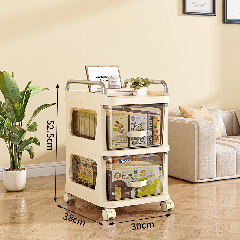 家用多功能可移动防尘收纳柜客z厅小推车奶油风置物架抽屉式收纳