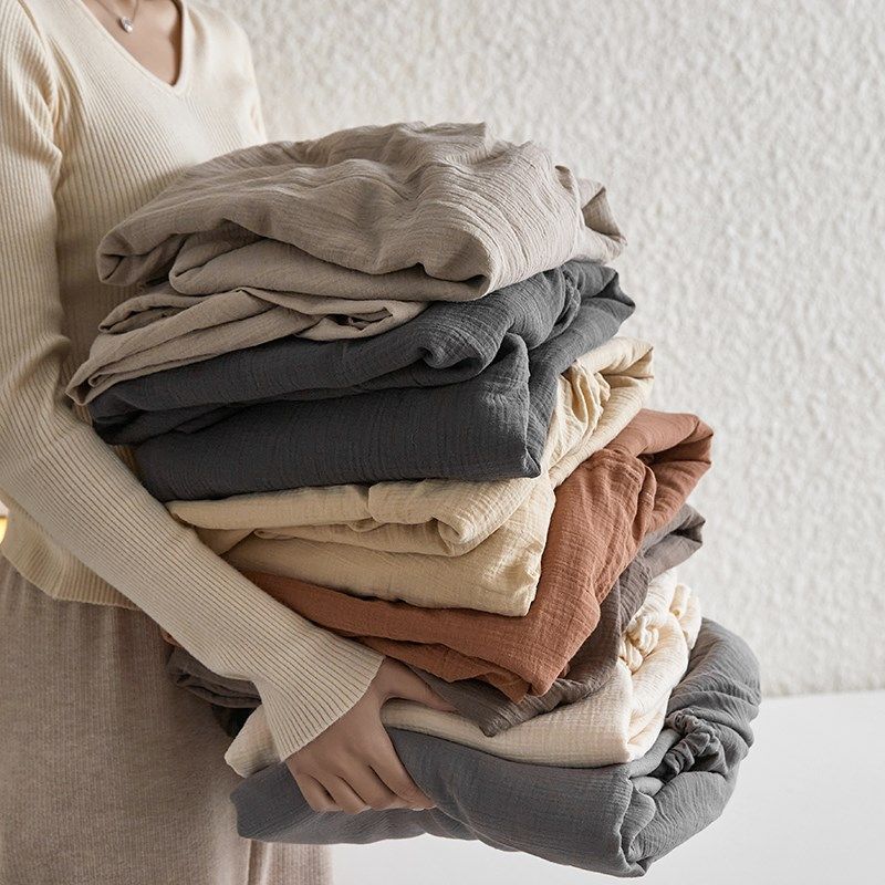 舒适裸睡全棉床单A类~双层纱褶皱皱纱纯棉单件床笠一圈皮筋简约,床上用品,床单,淘宝优惠券,粉丝福利购,淘宝优惠卷