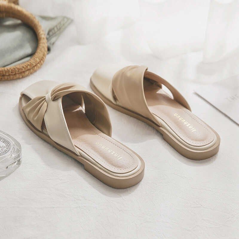 羊皮版~晚晚风温柔平底无后跟懒人一脚蹬法式气质包头半拖鞋女夏,女鞋,一字拖,淘宝优惠券,粉丝福利购,淘宝优惠卷