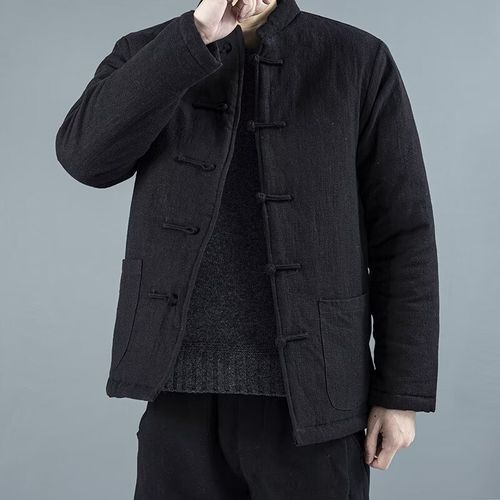 男士冬季加厚唐装棉衣大码中国风盘扣中式棉袄苎麻防寒中山装外套