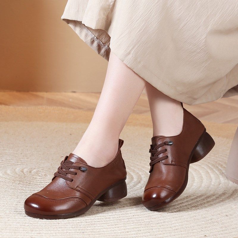 手工真皮女鞋低跟中老年单鞋舒适防滑软底软面妈妈鞋中年中跟皮鞋,女鞋,深口单鞋,淘宝优惠券,粉丝福利购,淘宝优惠卷