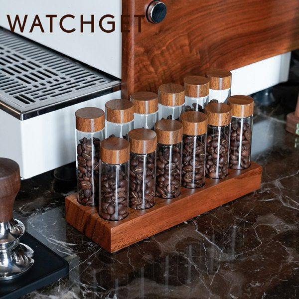 watchget豆罐展示架南美胡桃木咖啡豆粉单双排分装玻璃试管收纳,餐饮具,配套器具,淘宝优惠券,粉丝福利购,淘宝优惠卷