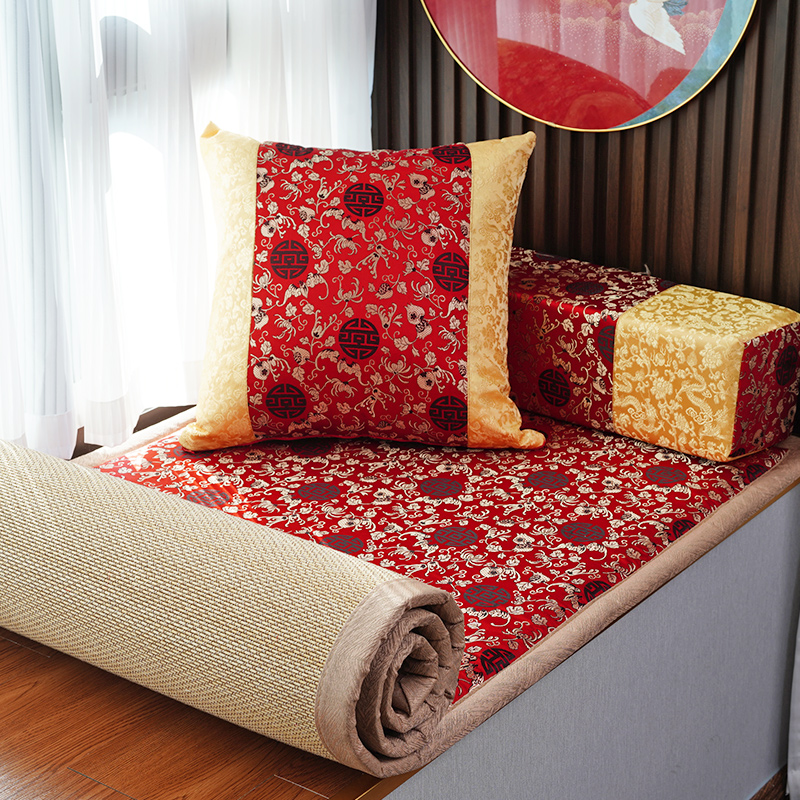 喜庆红石榴飘窗垫窗台垫定制四季通用红色结O婚婚房双面主卧阳台