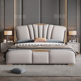 轻奢皮床现代简约1米8主卧高端大气双人2米大床202V4新款储物婚床