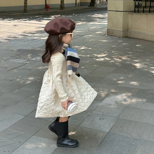 秋冬新款童装女童毛衣拼接夹棉洋装洋派时髦女宝洋装儿童裙子