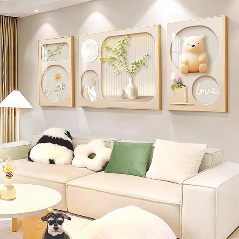 奶油风客厅壁画高级感北欧简约沙发背景墙挂画绿植物三画联装饰画,家居饰品,现代装饰画,淘宝优惠券,粉丝福利购,淘宝优惠卷