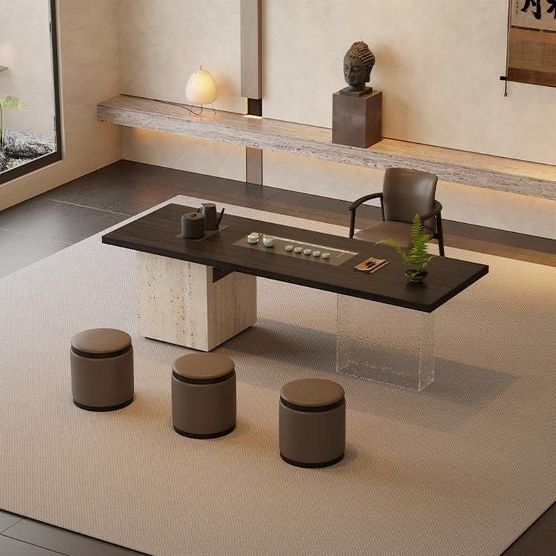 新中式2025新款实木茶桌椅组合侘寂风白蜡木家用办公室功夫茶台