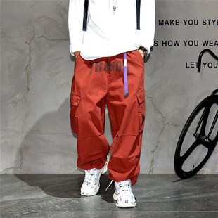 男日系复古印花宽松直筒哈伦老爹裤 美式 休闲裤 工装 潮牌多口袋大码