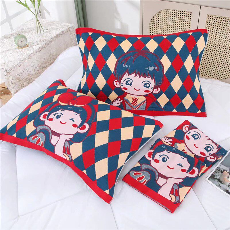 情侣枕巾纯棉一对装新款高档家用全棉纱布红色枕头巾防螨抗菌可爱