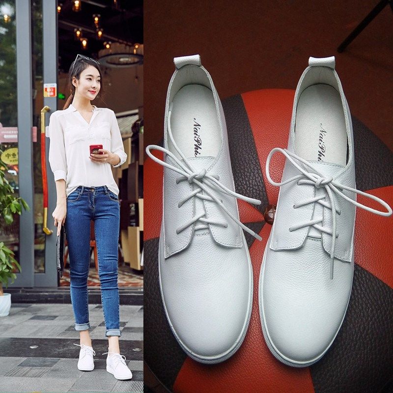 内增高小白鞋女春尖头系带百搭白色板鞋透气真皮时尚休闲四季女鞋,女鞋,浅口单鞋,淘宝优惠券,粉丝福利购,淘宝优惠卷