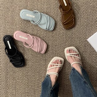 两穿法式晚风拖鞋女夏季外穿2024年新款韩版细带仙女温柔粗跟凉鞋