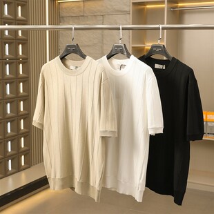 老钱风!轻奢品质!满分高级感!针织冰感纱线!男纯色短袖T恤衫