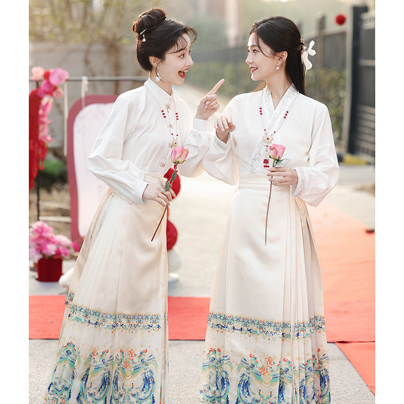 香槟色伴娘服马面裙2024新款姐妹团礼服裙女汉服套装日常平时可穿