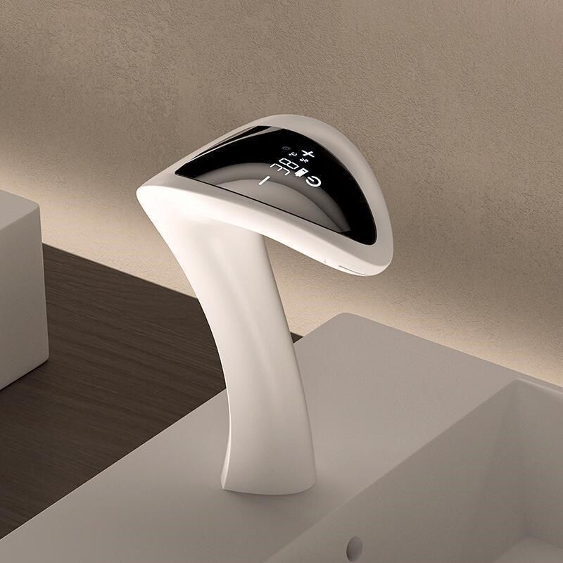 创意全铜面盆龙头浴室台盆洗手盆单孔白色艺术冷热水龙头数显感应