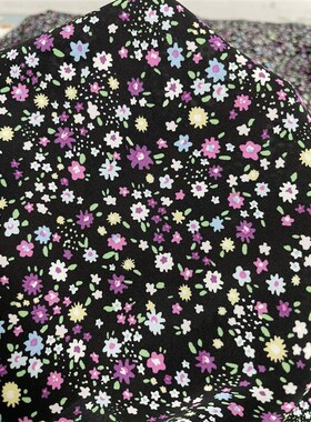 D516夏季黑底紫色小碎花雪纺布头 柔软垂坠透气连衣裙上衣diy面料