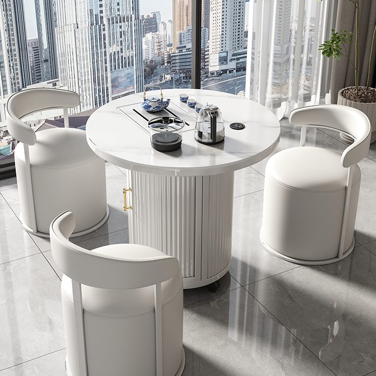 轻奢岩板阳台茶桌椅组合可移动小型家用泡茶台现代简约圆形喝茶桌