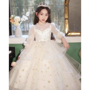 女童晚礼服公主裙2024夏季新款简约蓬蓬纱儿童生日主持人表演礼服